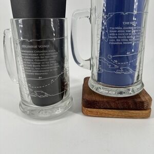 Beer Mugs 2‎ Nautical Etched Glass "The Nina" Columbus Voyage VTG 5.5" T Barware